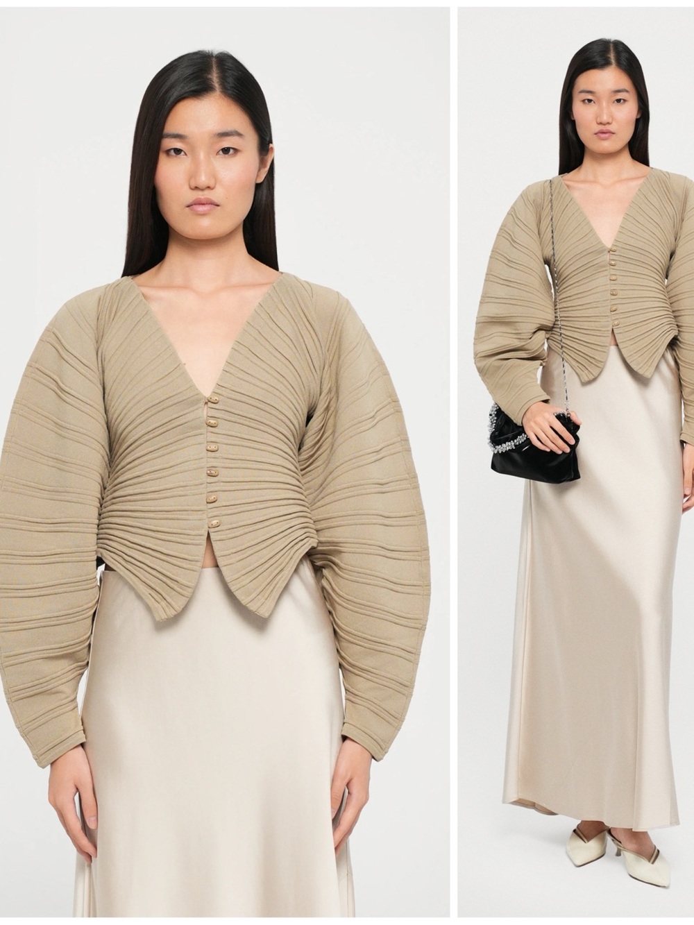 Cult Gaia Blair Ribbed Button Up Cardigan Nutmeg Tan Women’s Size Small